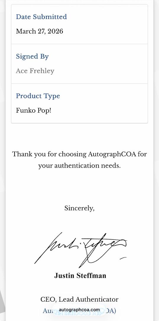 Ace Frehley Signed Funko Pop #123 "The Spaceman" (KISS) - ACOA COA