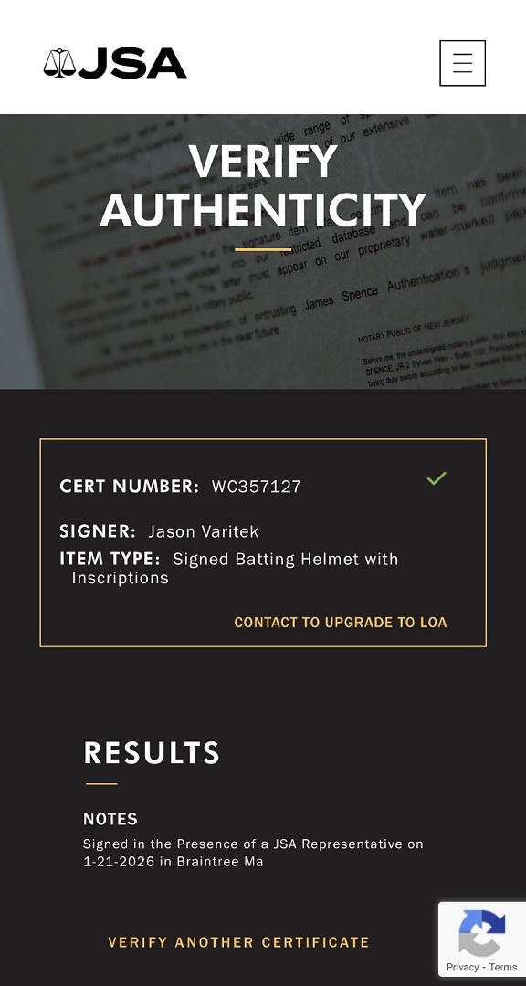 Jason Varitek signed full size replica batters helmet w/multiple inscriptions (Red Sox) - JSA COA