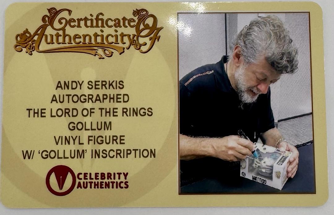 Andy Serkis Signed Funko Pop #532 "Gollum" (LOTR) w/character name - Celebrity Authentics COA