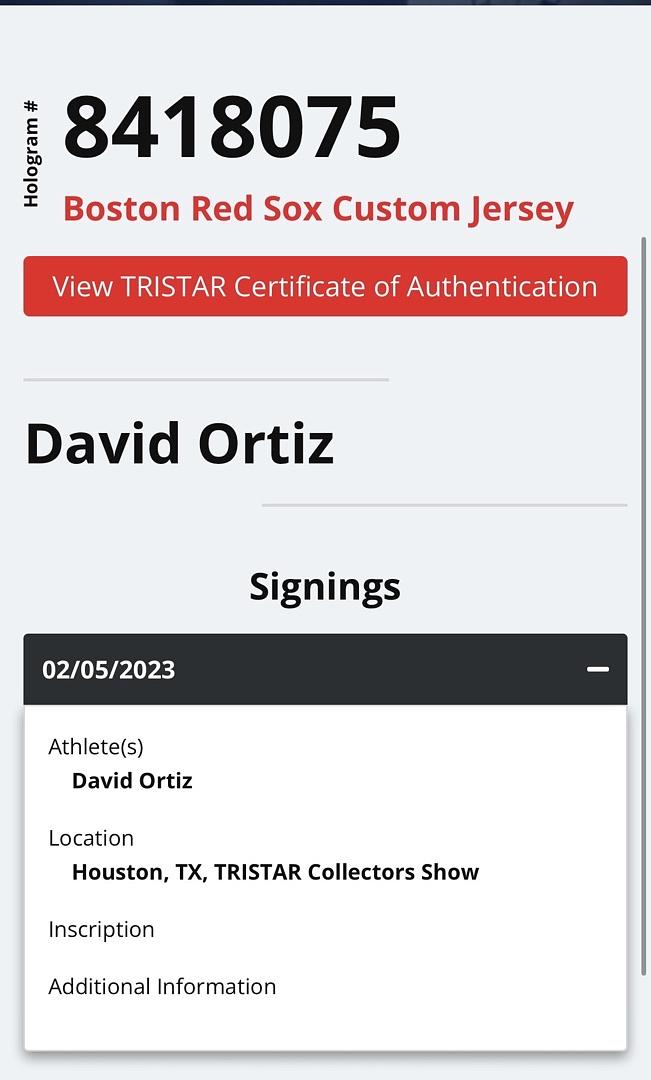 David Ortiz Autographed Custom White Red Sox Jersey -  TriStar COA