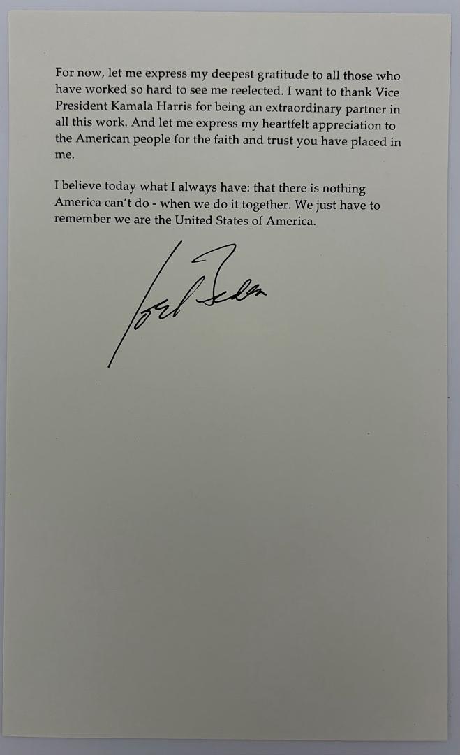 Joe Biden signed "withdrawal" letter - PSA/DNA LOA ***RARE***