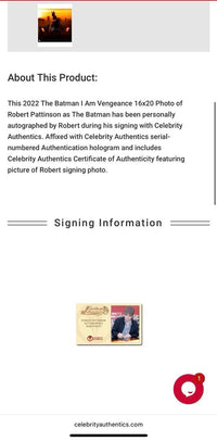 Robert Pattinson signed 16x20 "Batman" - Celebrity Authentics COA