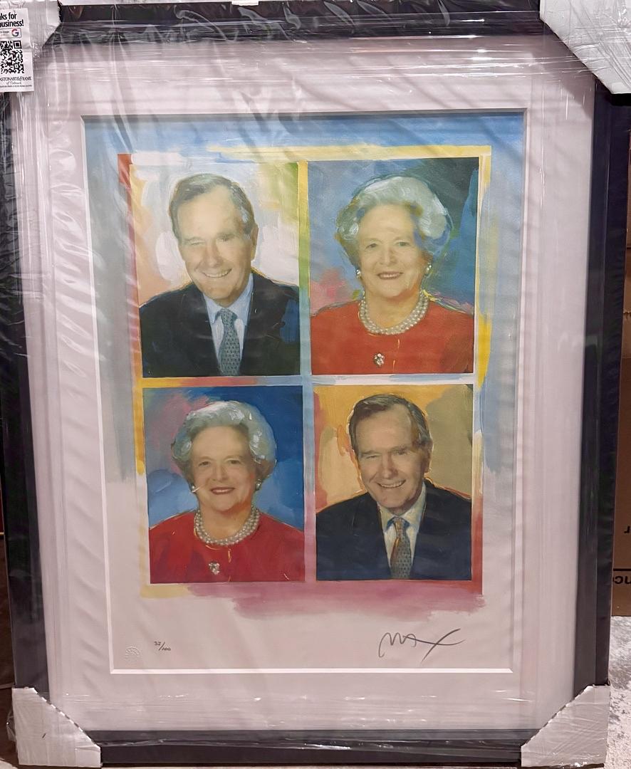 Peter Max signed George and Barbara Bush 18x24 limited edition 32/100 framed (22x29) lithograph - Max Studio Authenticated