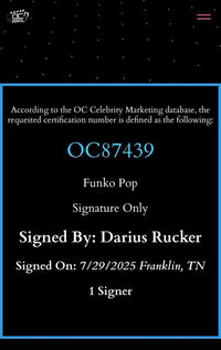 Darius Rucker signed MTV Funko #201 - OC Celebrity Marketing COA