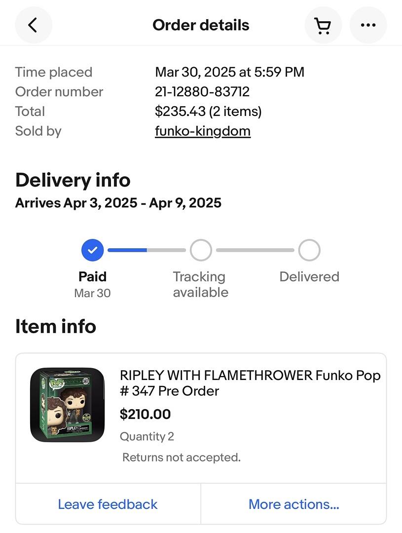 Sigourney Weaver Signed Funko Pop #347 Ripley w/Flamethrower