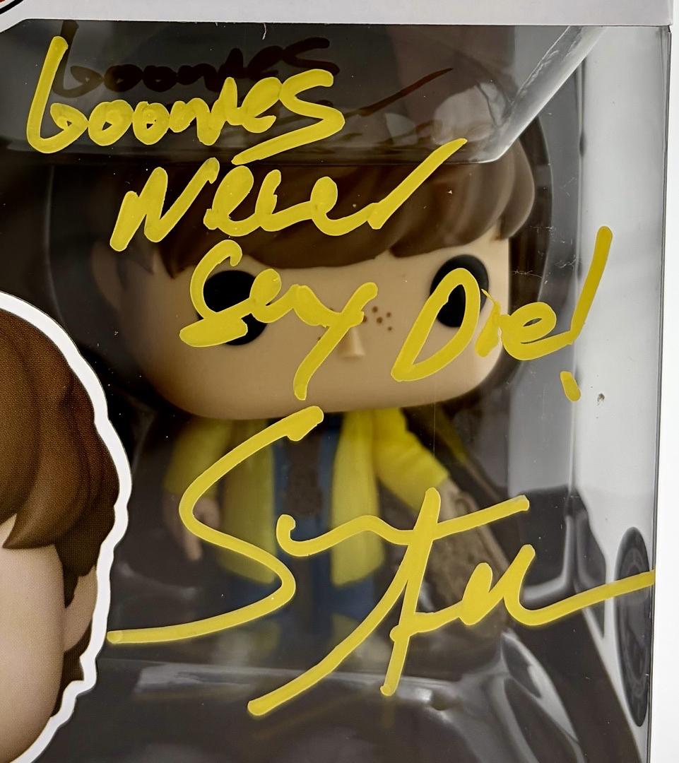 Sean Astin signed "Mikey" Funko #1067 (The Goonies) w/quote- OC Celebrity Marketing COA
