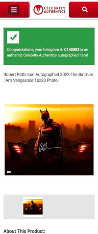 Robert Pattinson signed 16x20 "Batman" - Celebrity Authentics COA