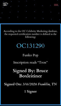 Bruce Boxleitner signed "Tron" Funko #489 w/character name - OC Celebrity Marketing