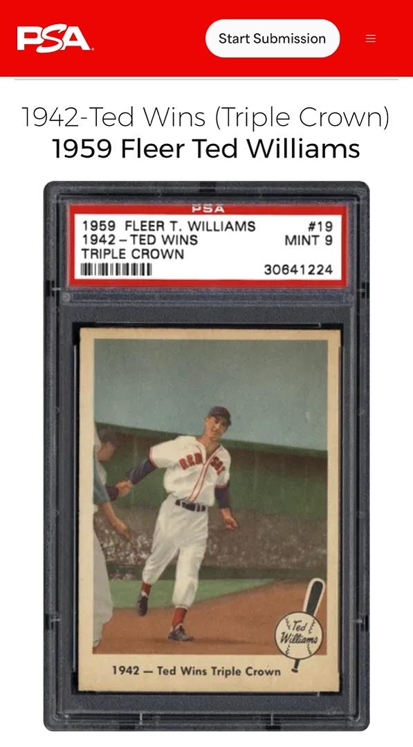 Ted Williams signed baseball mounted with 1959 Fleer baseball cards - JSA COA