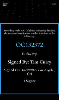 Tim Curry signed Funko #1915 "Frank-N-Furter" (Rocky Horror Picture Show) - OC Celebrity Marketing