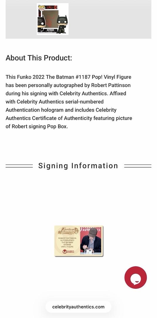Robert Pattinson Signed Funko Pop #1187 (Batman) - Celebrity Authentics