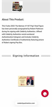 Robert Pattinson Signed Funko Pop #1187 (Batman) - Celebrity Authentics
