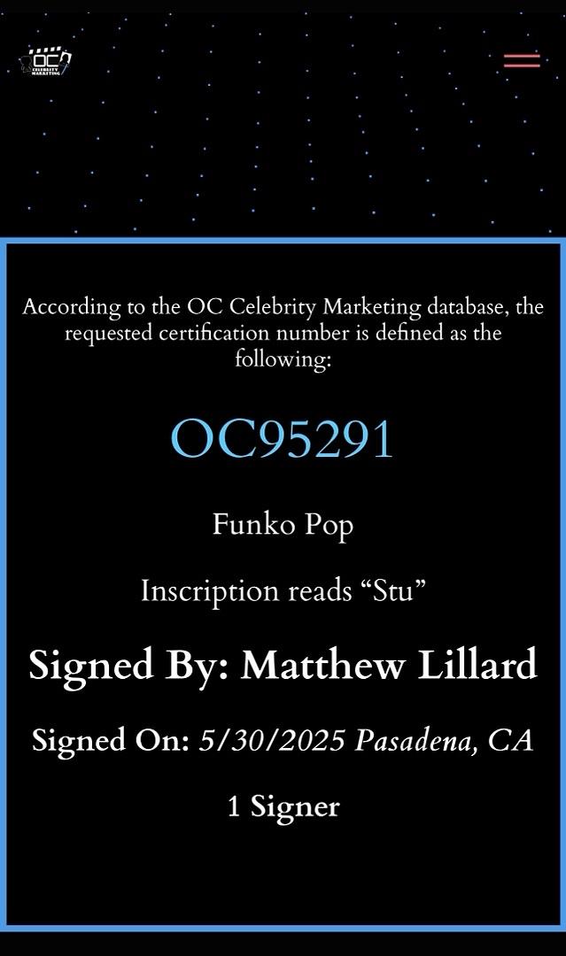 Matthew Lillard Signed Funko Pop #1607 Ghost Face Blacklight Variant (Scream) - OC Celebrity Marketing #02