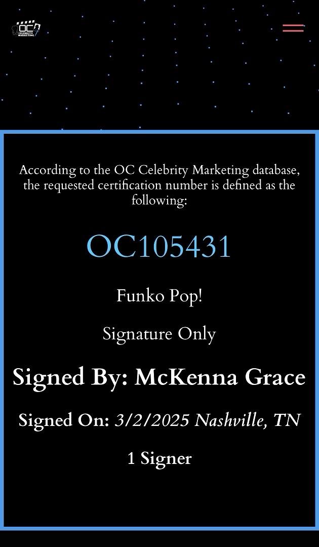McKenna Grace signed "Ghost Face" Funko #1607 (Scream) - OC Celebrity Marketing and JSA COA
