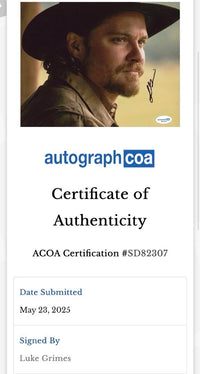 Luke Grimes Signed 8x10 Photo (Yellowstone) - ACOA COA