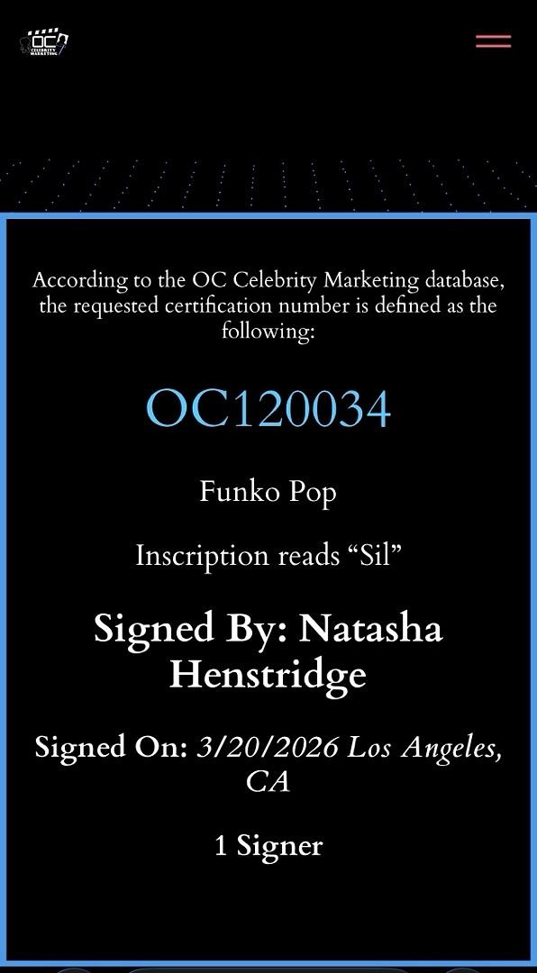 Natasha Henstridge signed "Sil" Funko #1906 (Species) - OC Celebrity Marketing COA