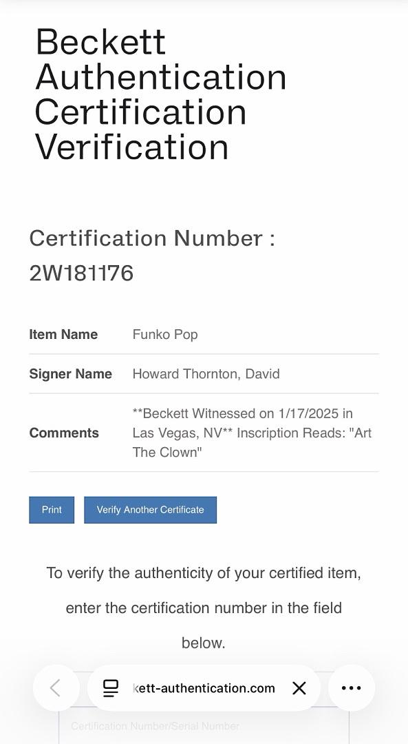 David Howard Thornton Signed Funko Pop #1591 "Art The Clown" (Terrifier) - Beckett COA