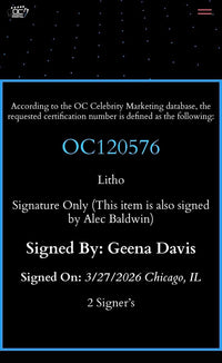 Alec Baldwin and Geena Davis signed 16x20 (Beetlejuice) - OC Celebrity Marketing