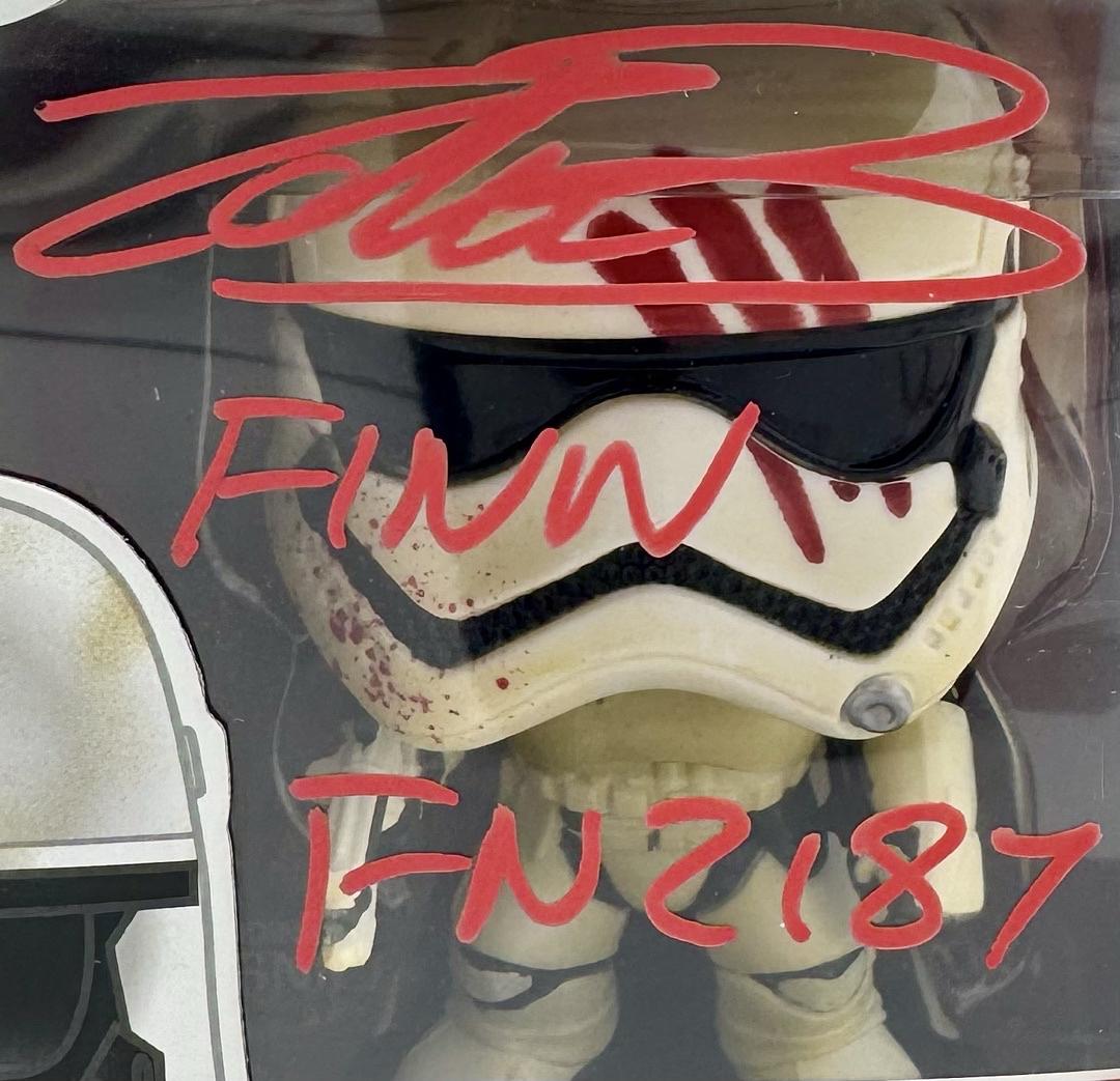 John Boyega signed "FN-2187" Funko Pop #100 w/character name and long quote - Official Pix COA