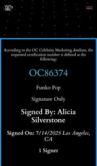 Alicia Silverstone signed Limited Edition Funko #1807 "Clueless" - OC Celebrity Marketing COA