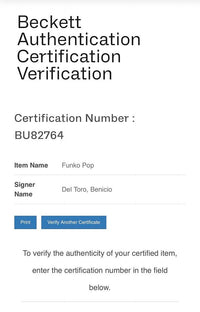 Benicio Del Toro Signed Funko Pop #77 The Collector (GOTG)  - Beckett COA