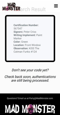 Peter Criss signed "The Catman" Funko #124 (KISS) - JSA COA