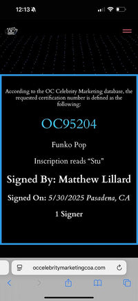 Matthew Lillard Signed Funko Pop #1607 Ghost Face Blacklight Variant (Scream) - OC Celebrity Marketing #03