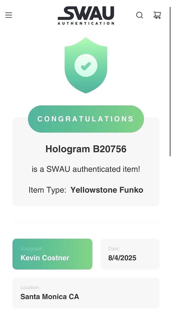 Kevin Costner Signed Funko Pop #1563 "Yellowstone" - SWAU COA