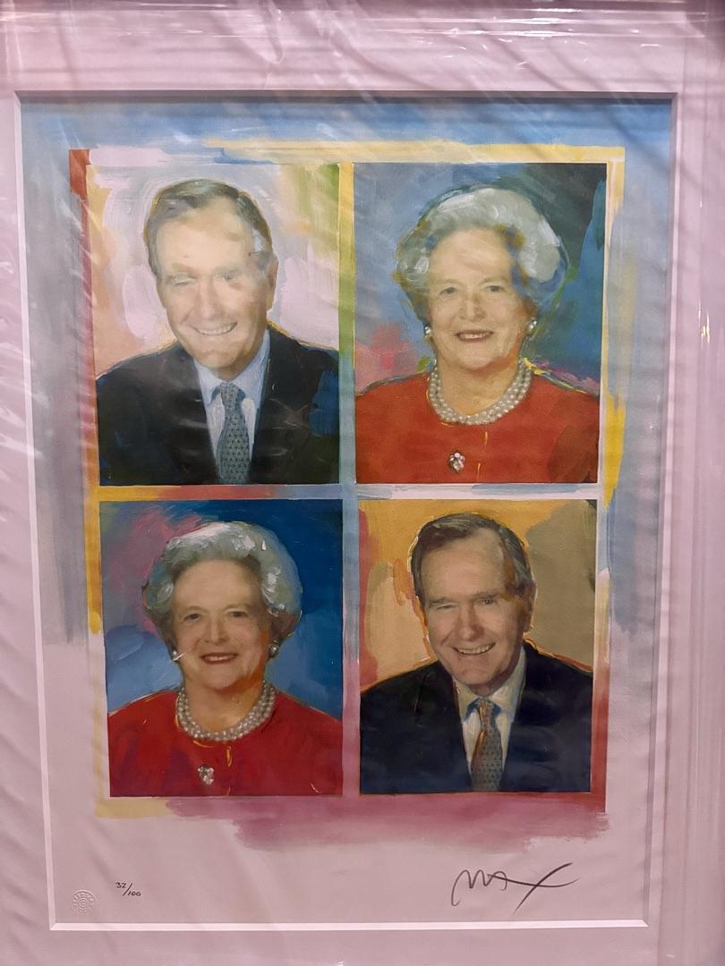 Peter Max signed George and Barbara Bush 18x24 limited edition 32/100 framed (22x29) lithograph - Max Studio Authenticated