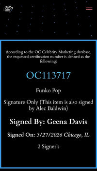 Alec Baldwin and Geena Davis signed Funko #1757 (Beetlejuice) - OC Celebrity Marketing *RARE*