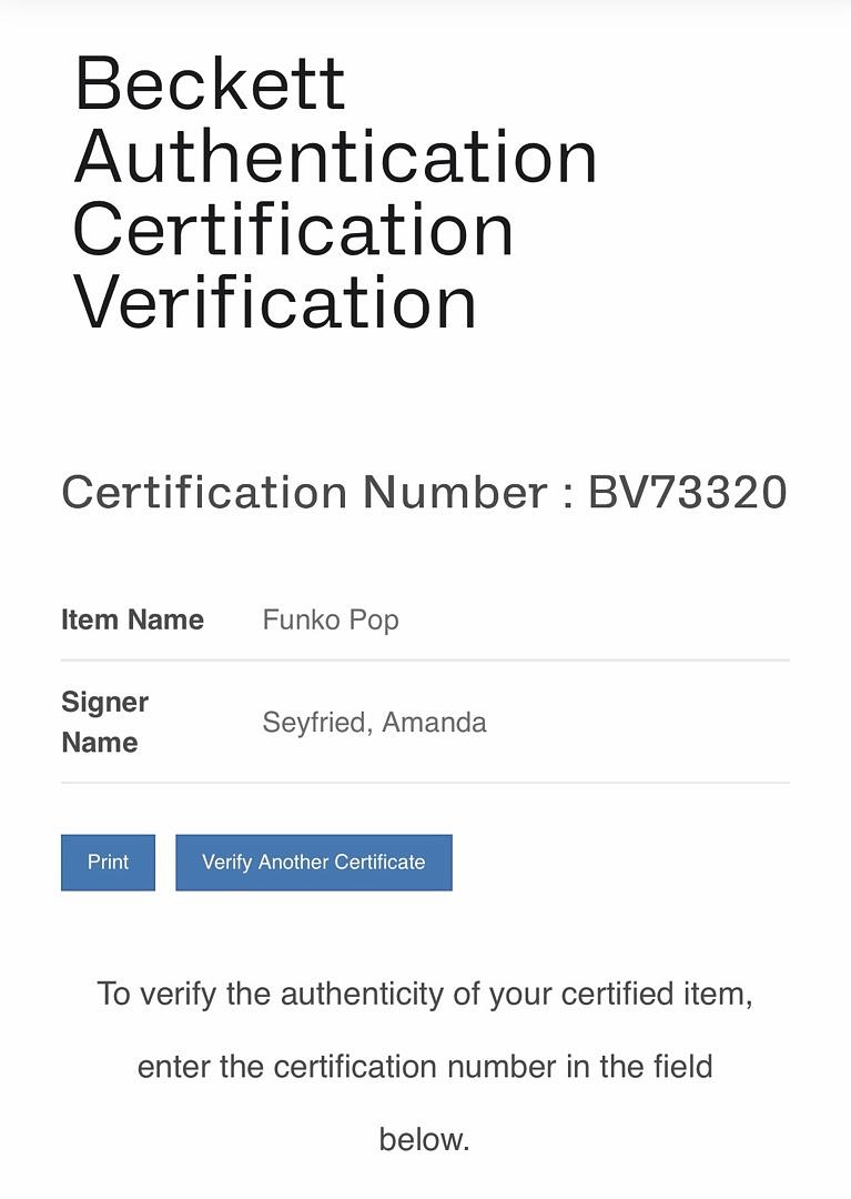 Amanda Seyfried signed Funko #1974 (Mama Mia) - Beckett COA