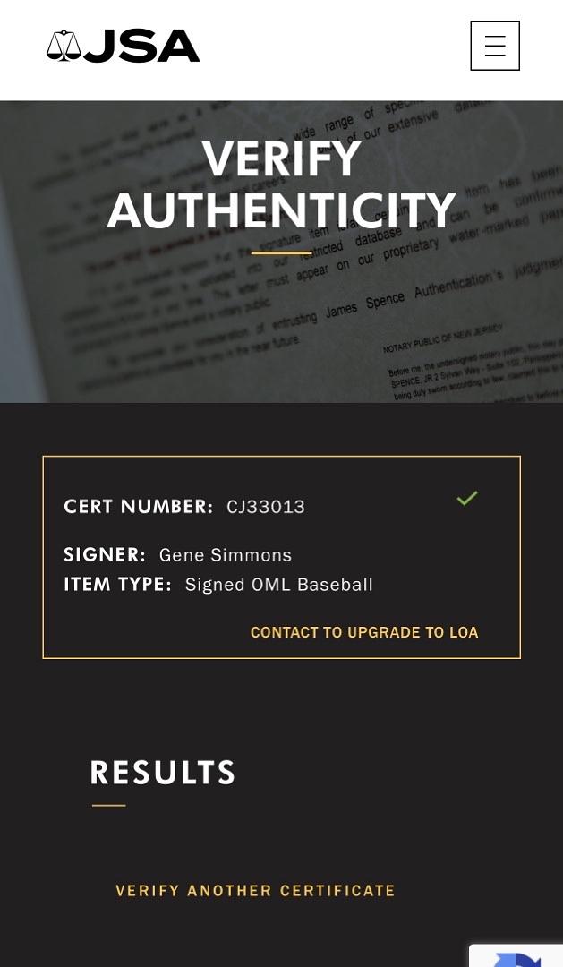 Gene Simmons (KISS) signed ROMLB - JSA COA