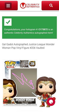 Gal Gadot Signed Funko Pop #206 Wonder Woman - Celebrity Authentics COA
