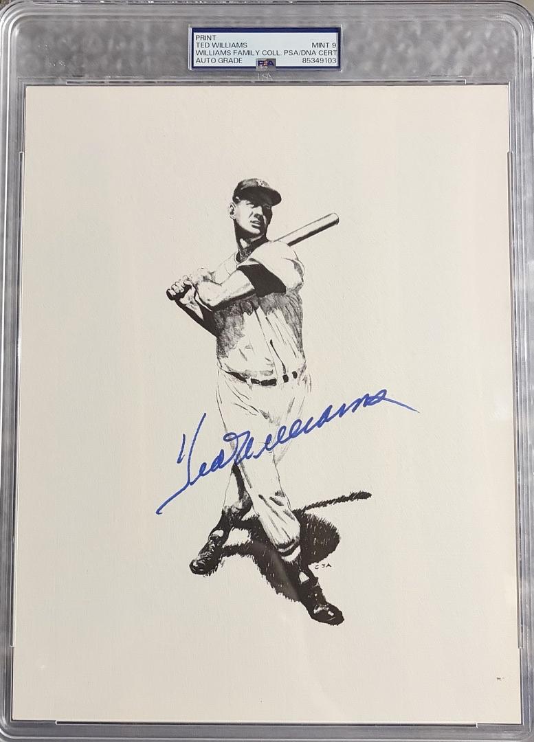 Ted Williams signed 8.5x11 Print Graded Mint 9 - PSA Encapsulated