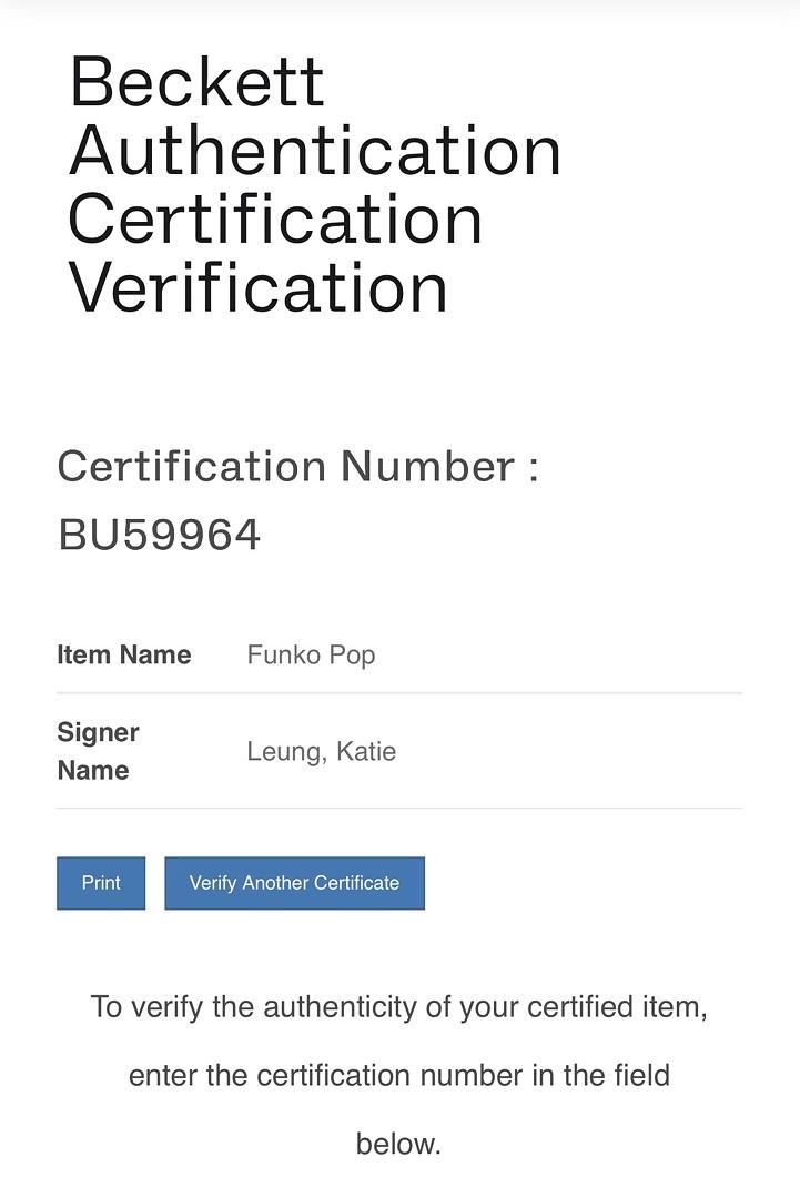 Katie Leung Signed Funko Pop #98 Katie Leung (Harry Potter) - Beckett COA