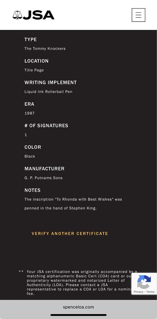 Stephen King Autographed Tommyknockers Signed Inscribed Slipcase Edition JSA w/full letter of authenticity