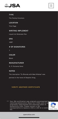 Stephen King Autographed Tommyknockers Signed Inscribed Slipcase Edition JSA w/full letter of authenticity