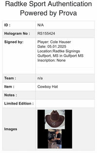 Cole Hauser Signed Cowboy Hat (Yellowstone) *RARE* - Radtke COA