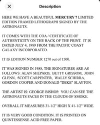 Mercury 7 signed limited edition 42x32 lithograph (1270/1500) *RARE*