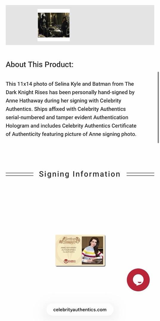 Anne Hathaway sexy signed 11x14 "Batman" - Celebrity Authentics COA