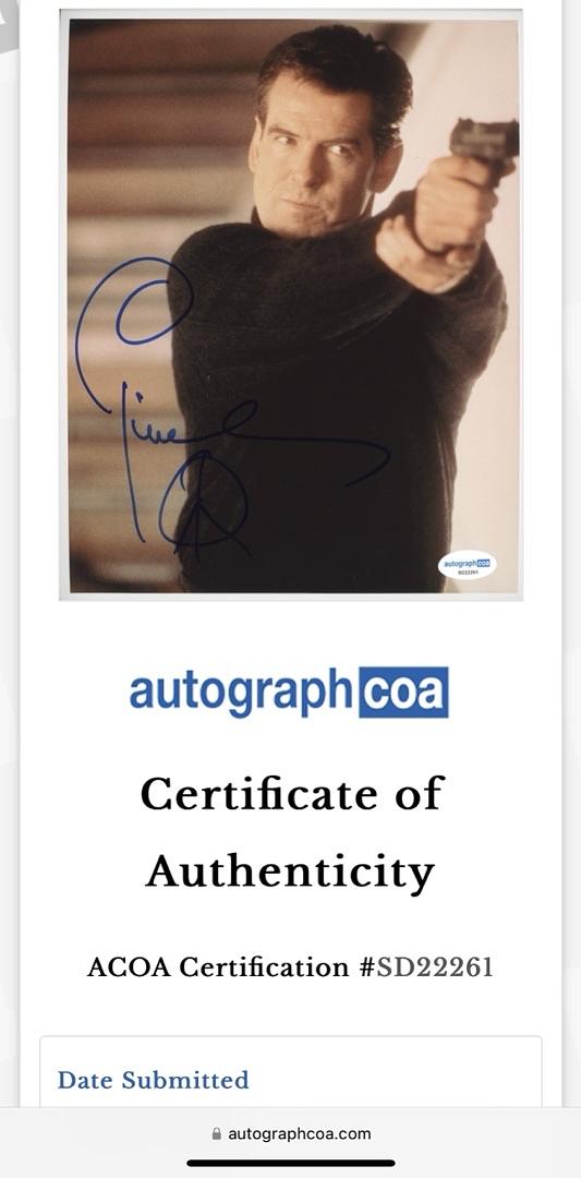 Pierce Brosnan Signed 8x10 Photo (James Bond) - ACOA