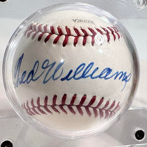 Ted Williams signed baseball mounted with 1959 Fleer baseball cards - JSA COA