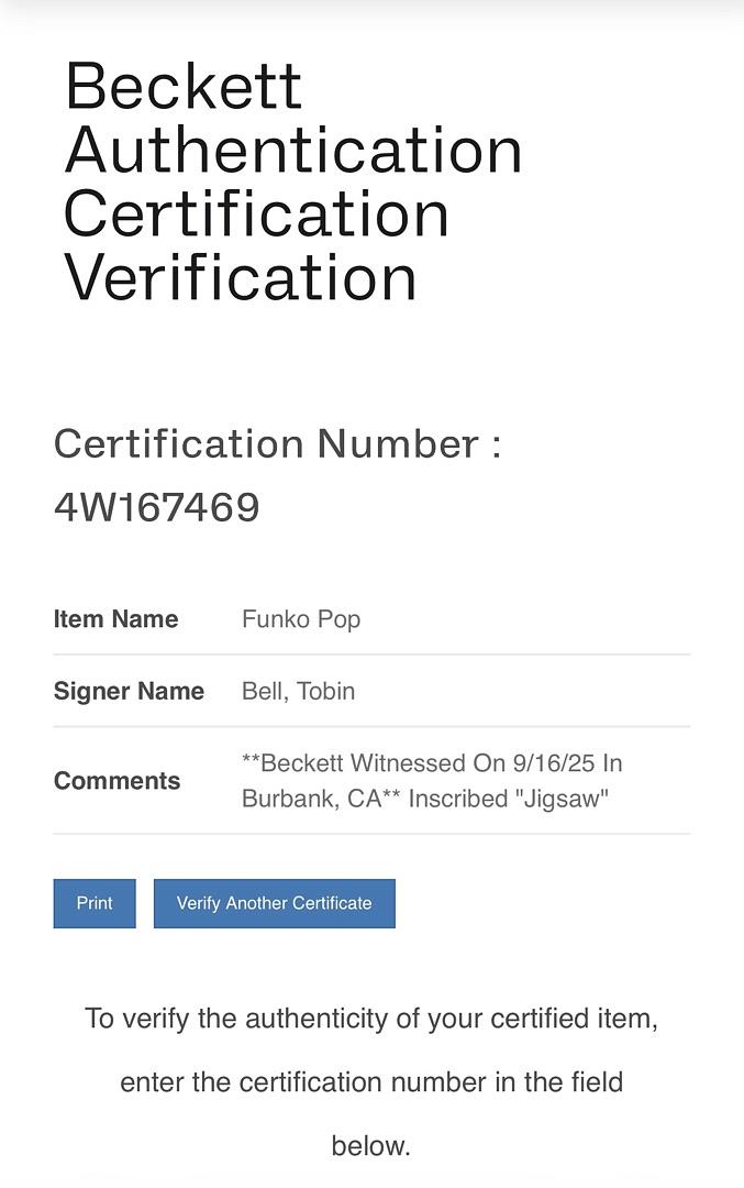 Tobin Bell "Jigsaw" signed Funko Pop #1820 (Saw) w/character name - Beckett COA