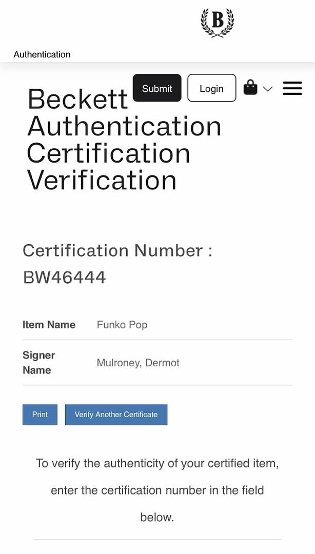 Dermot Mulroney signed "Ghost Face" Funko #1607 - Beckett COA