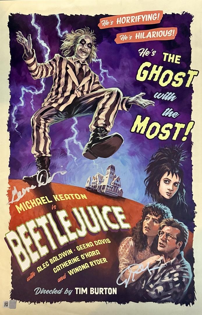 Alec Baldwin and Geena Davis signed 16x20 (Beetlejuice) - OC Celebrity Marketing