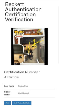 Kurt Russell Signed Funko Pop #851 Wyatt Earp Tombstone (Yellow Ink) - Beckett COA