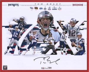 Tom Brady 31x30 framed signed 16x20 - 7x Super Bowl Champion Collage - Fanatics COA
