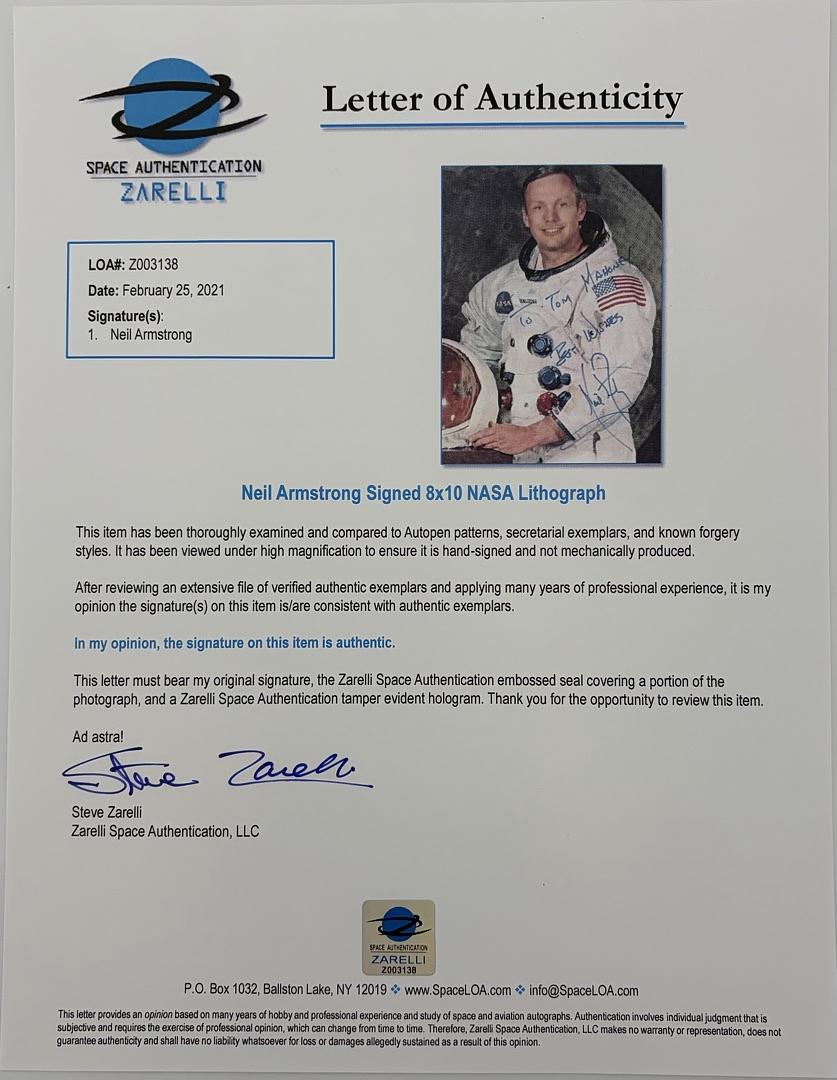 Astronaut Neil Armstrong Signed 8x10 - Steve Zarelli COA (Personalized)