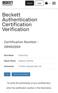Anthony Hopkins Signed Funko Pop #788 Hannibal Lecter (Silence Of The Lambs) - Beckett COA