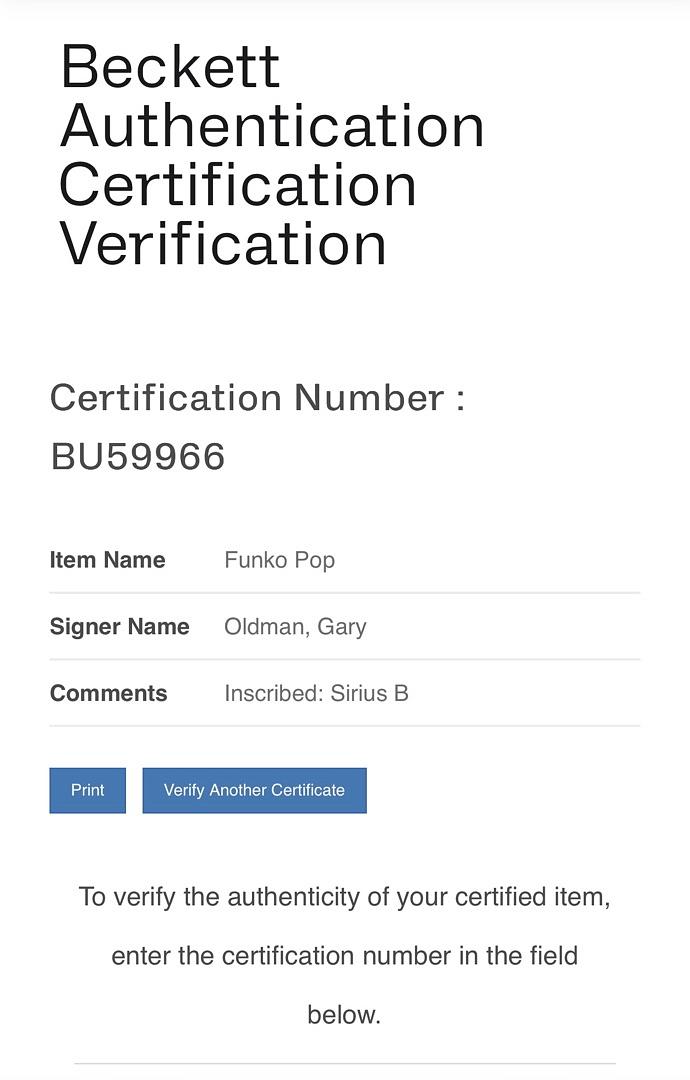 Gary Oldman Signed Funko Pop #73 Sirius Black (Harry Potter) - Beckett COA